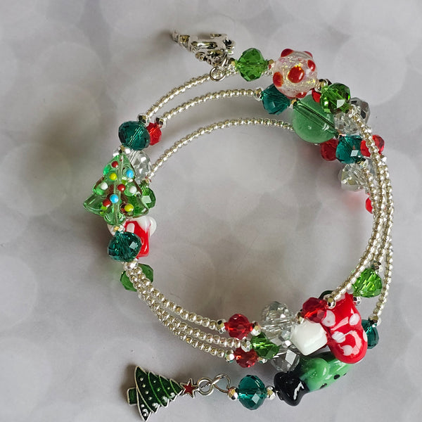 Christmas Wraparound Bracelet in Silver - Larger Size