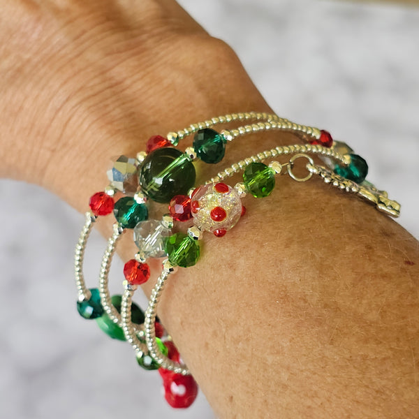 Christmas Wraparound Bracelet in Silver - Larger Size