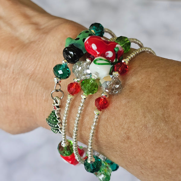 Christmas Wraparound Bracelet in Silver - Larger Size