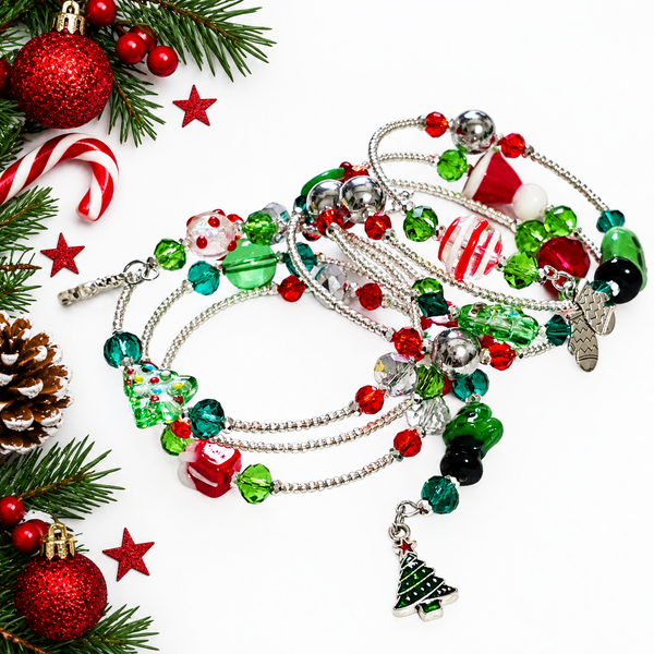 Christmas Wraparound Bracelet in Silver - Larger Size