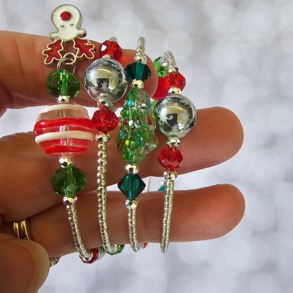Christmas Wraparound Bracelet in Silver - Larger Size
