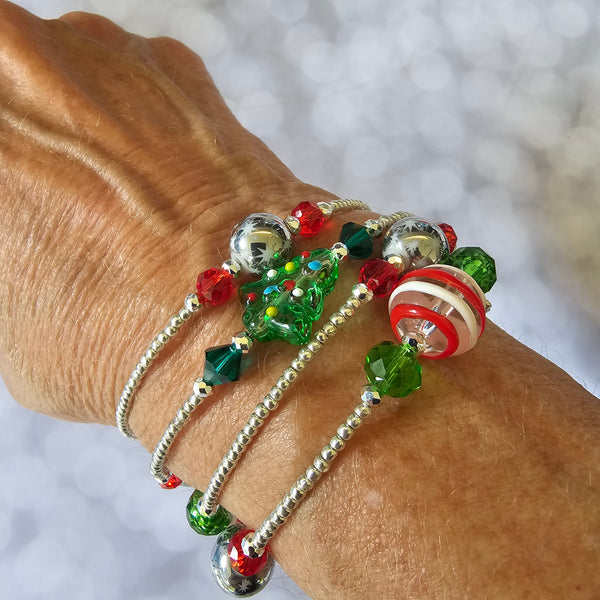 Christmas Wraparound Bracelet in Silver - Larger Size