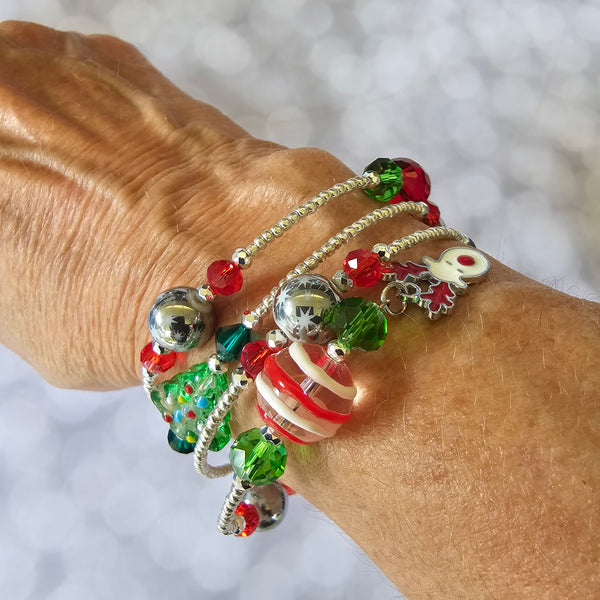 Christmas Wraparound Bracelet in Silver - Larger Size