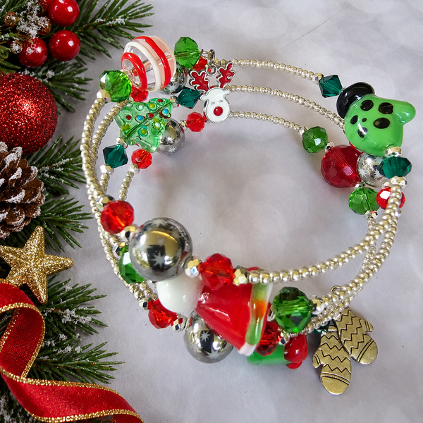 Christmas Wraparound Bracelet in Silver - Larger Size