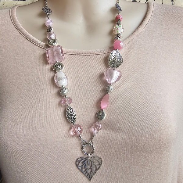 Long Pink Beaded Necklace