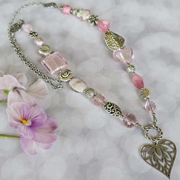Long Pink Beaded Necklace
