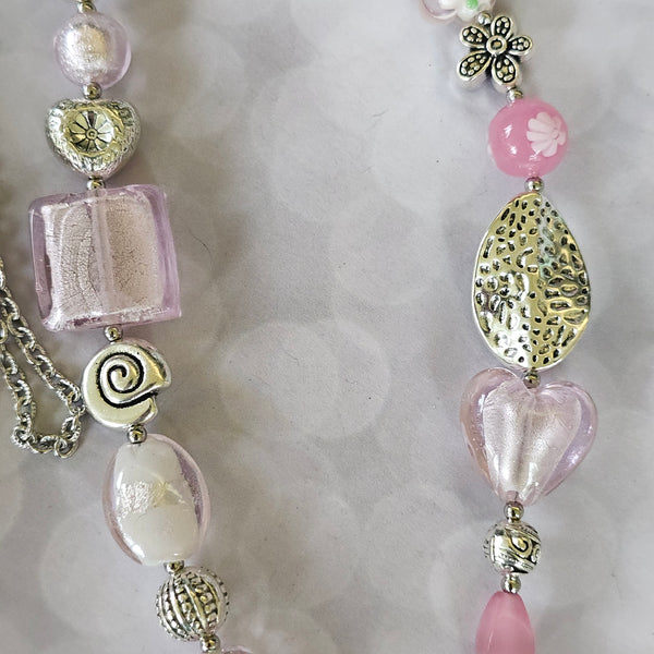 Long Pink Beaded Necklace