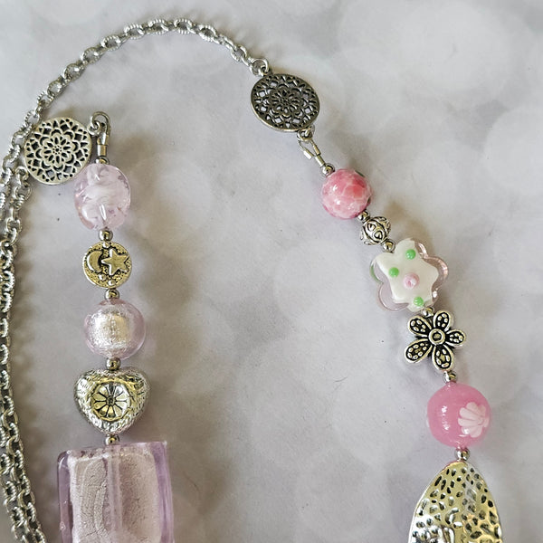 Long Pink Beaded Necklace