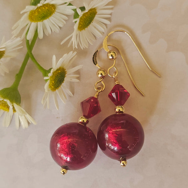 Rich Red Murano Glass Earrings