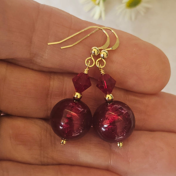 Rich Red Murano Glass Earrings