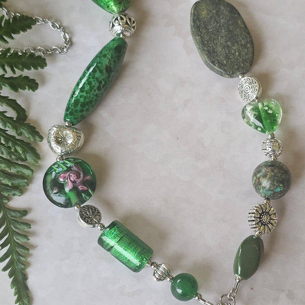 Long Vivid Green Beaded Necklace