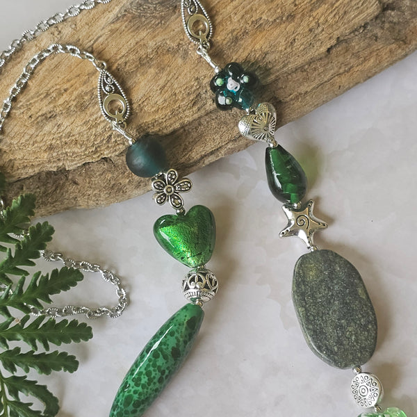 Long Vivid Green Beaded Necklace