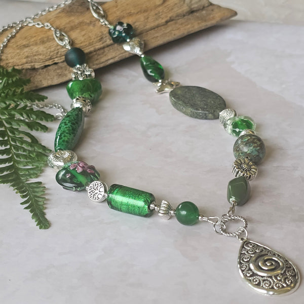 Long Vivid Green Beaded Necklace