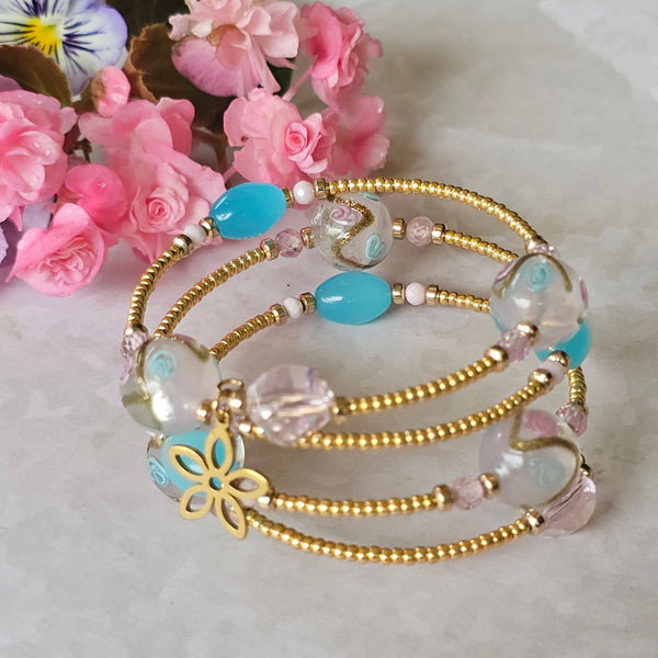 Wraparound Lampwork Bracelet - Gold