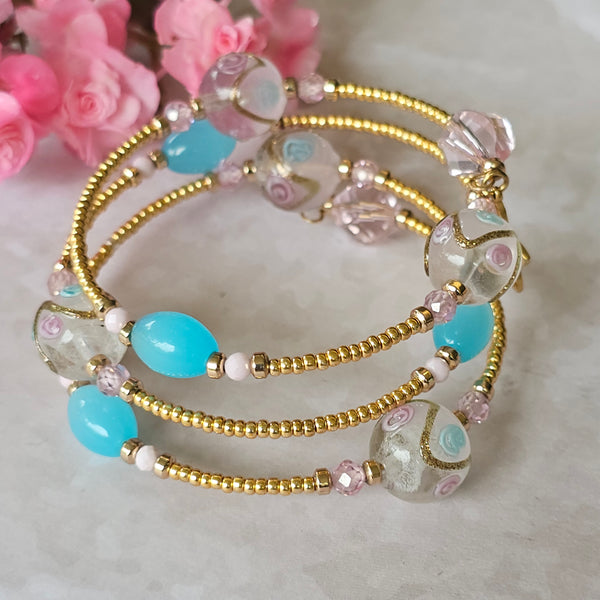 Wraparound Lampwork Bracelet - Gold