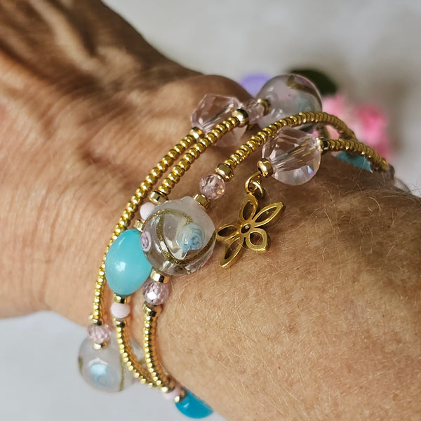 Wraparound Lampwork Bracelet - Gold