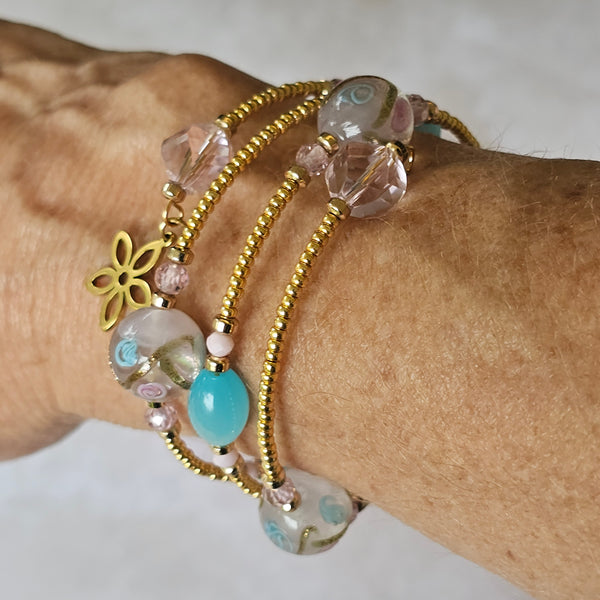 Wraparound Lampwork Bracelet - Gold