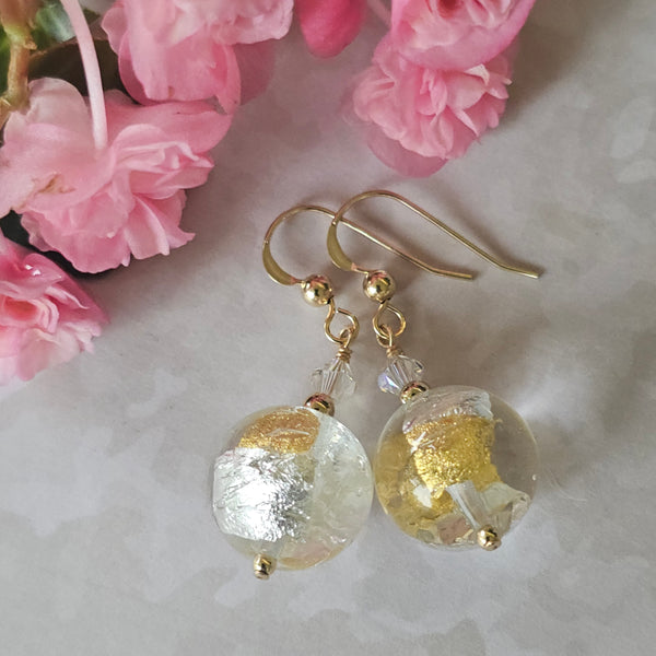 Gold 'n Silver Splashes Murano Glass Earrings