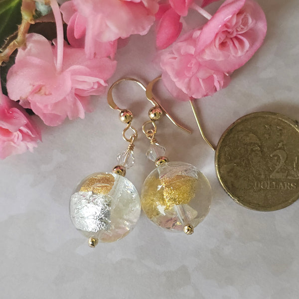 Gold 'n Silver Splashes Murano Glass Earrings