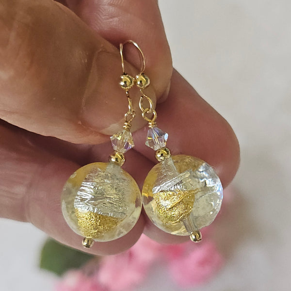 Gold 'n Silver Splashes Murano Glass Earrings