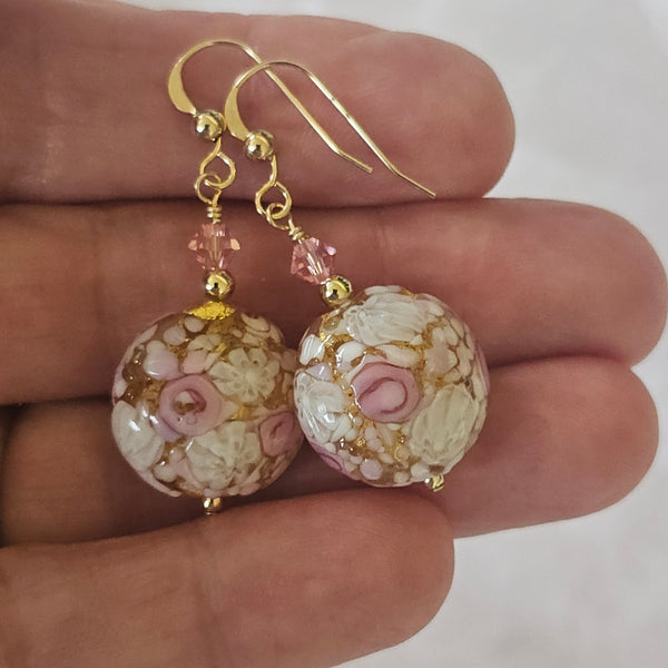 White Lace Murrine Pink Roses Discs