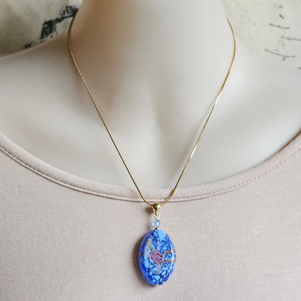Fiorato Flat Oval Murano Glass Pendant