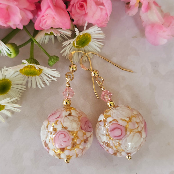 White Lace Murrine Pink Roses Discs