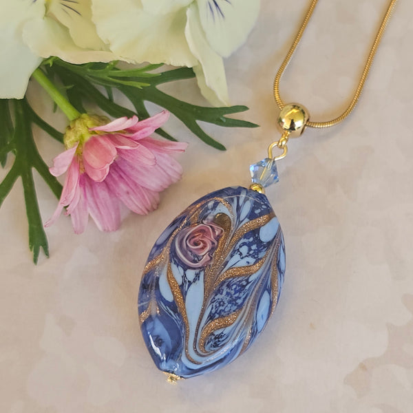 Fiorato Flat Oval Murano Glass Pendant