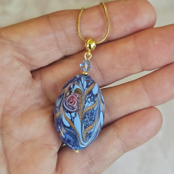Fiorato Flat Oval Murano Glass Pendant