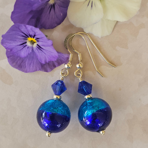 Silver Foil Bicolour Murano Glass Earrings