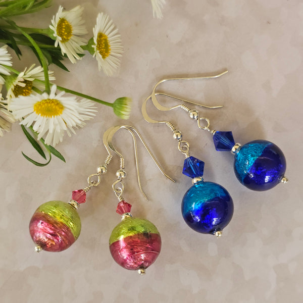 Silver Foil Bicolour Murano Glass Earrings