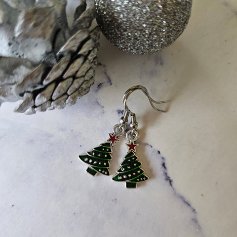 Enamel Christmas Tree Earrings