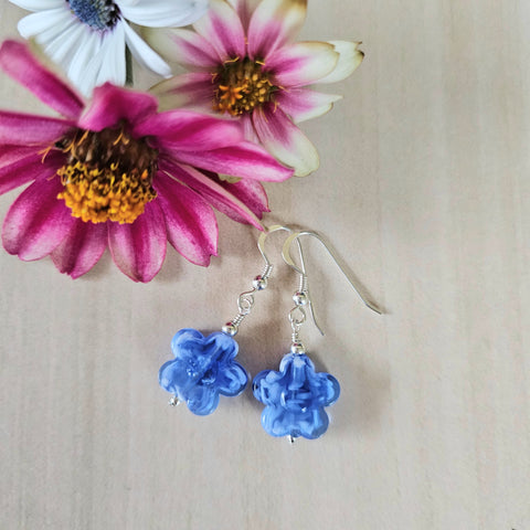 Blue Murano Glass Flower Earrings