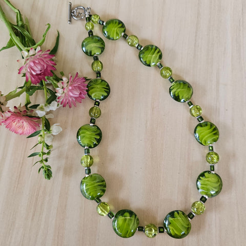 Green Swirl Disc Necklace
