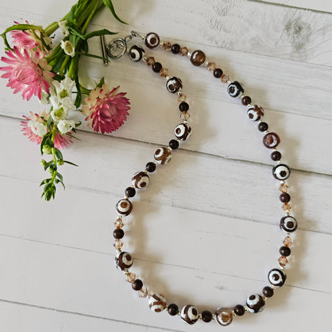 Brown Glass and Crystal Necklace