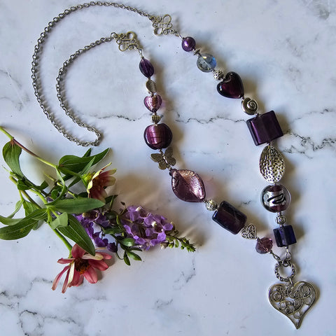 Long Purple/Amethyst Beaded Necklace
