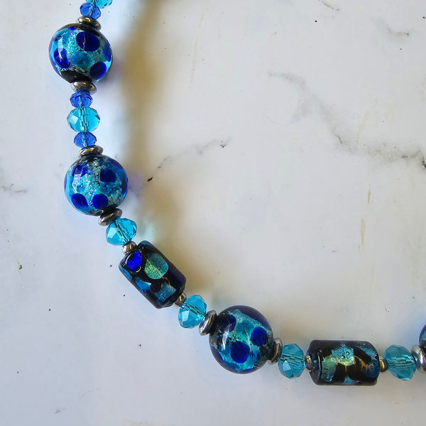 Aqua and Cobalt Blue Glass Necklace