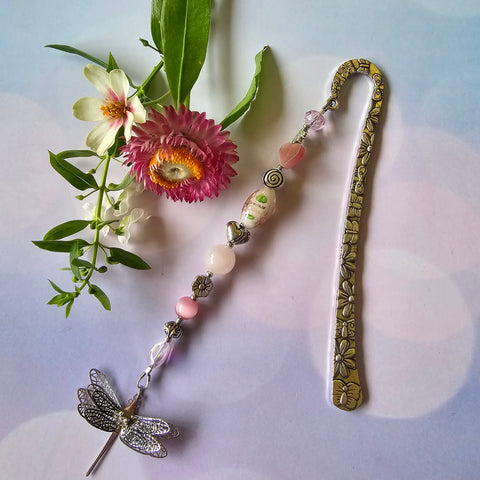 Bookmark Pink with Dragonfly