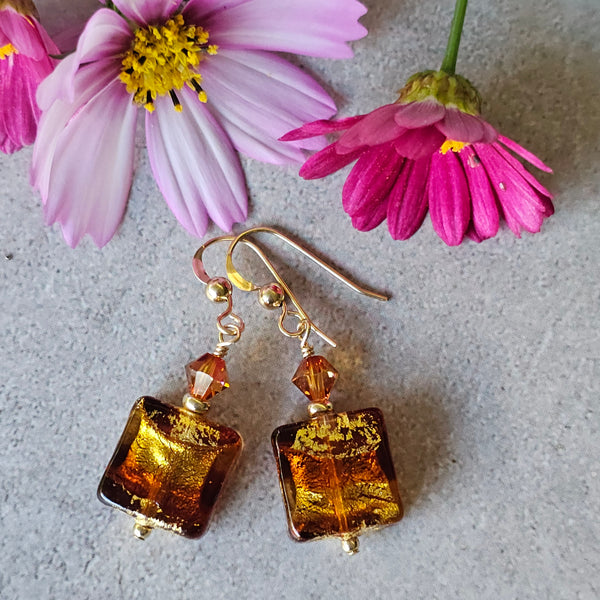 Exposed Gold Square Earrings