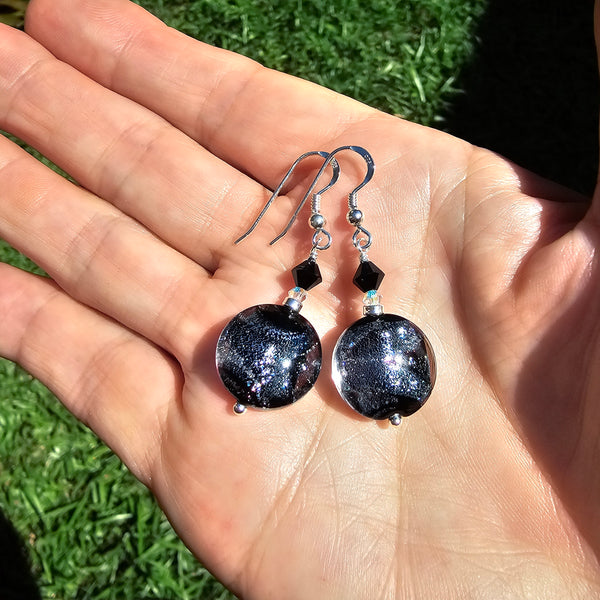 Silver Dichroic Disc Earrings
