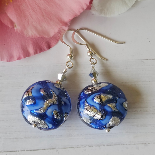 Silver and Blue Galaxy Murano Glass Discs