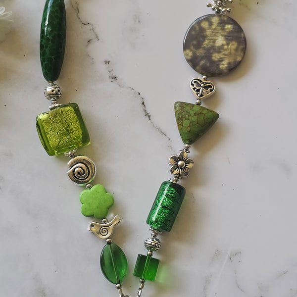 Shades of Green Long Necklace