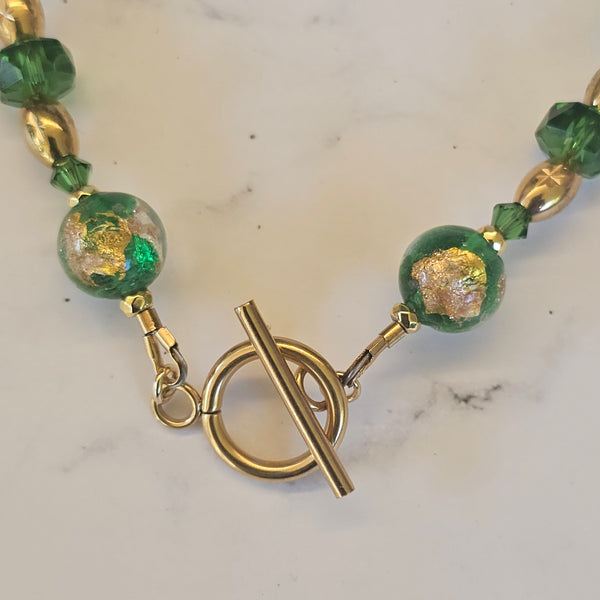 Green, Silver and Gold Necklace