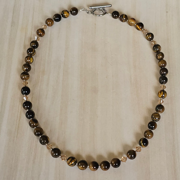 Tiger's Eye and Crystal Necklace