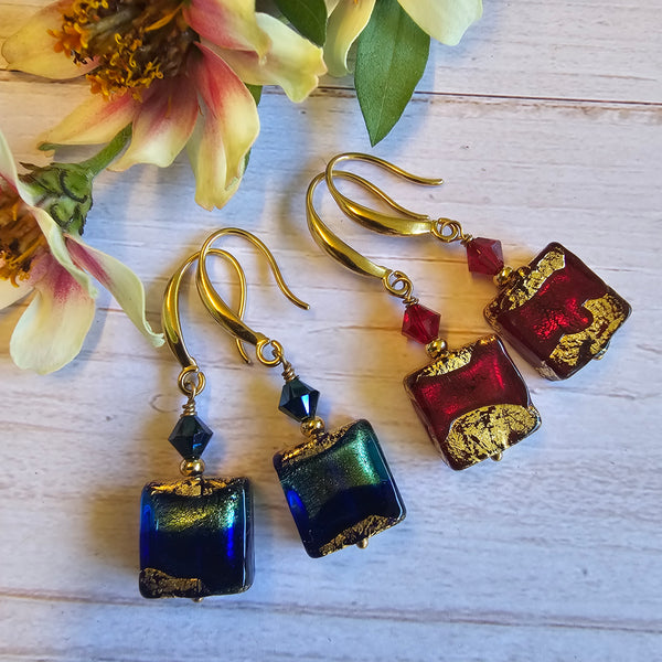 Exposed Gold Square Earrings