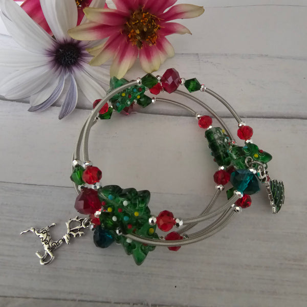 Christmas Lampwork Wraparound Bracelet