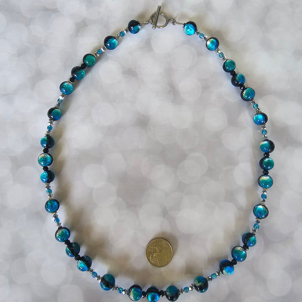 Ocean Blue Silver Foil Glass Necklace