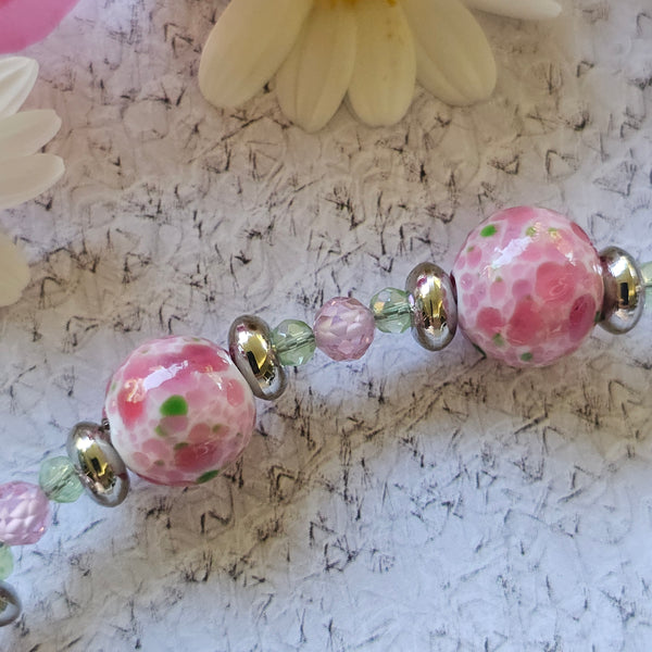 Pink and Green Speckled Necklace - Long