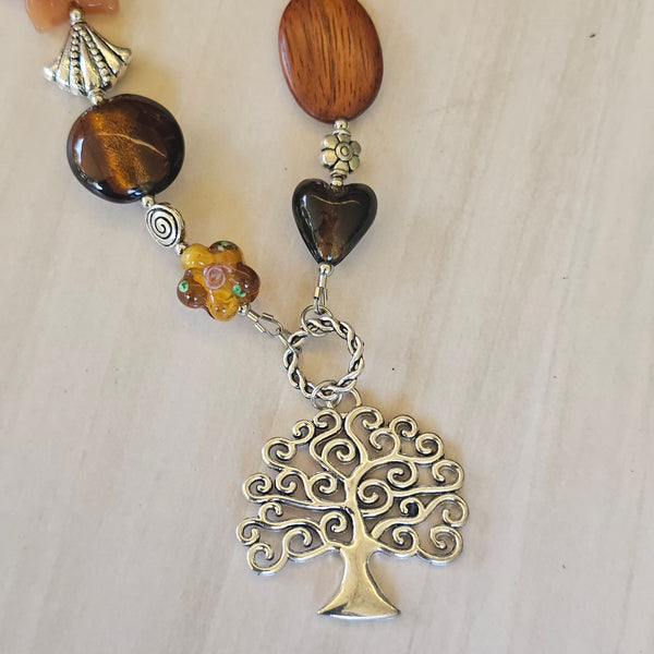 Long Wood and Glass Necklace