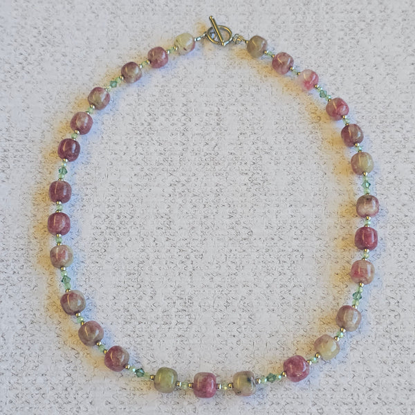Green and Pink (Watermelon) Gemstone Necklace